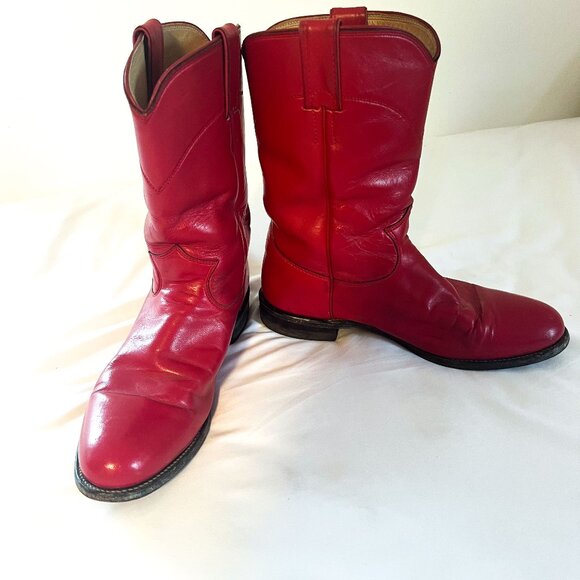 Justin Women's Vintage Red Kipskin Leather Roper Cowboy Boots (Sz: 8.5 B) - Picture 3 of 11